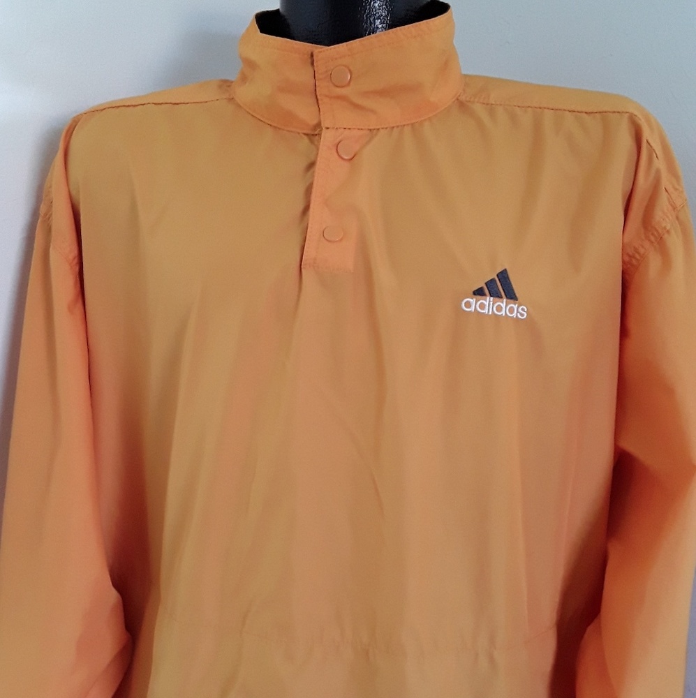 Vintage Adidas men orange long sleeve polyester jacket snap size XL